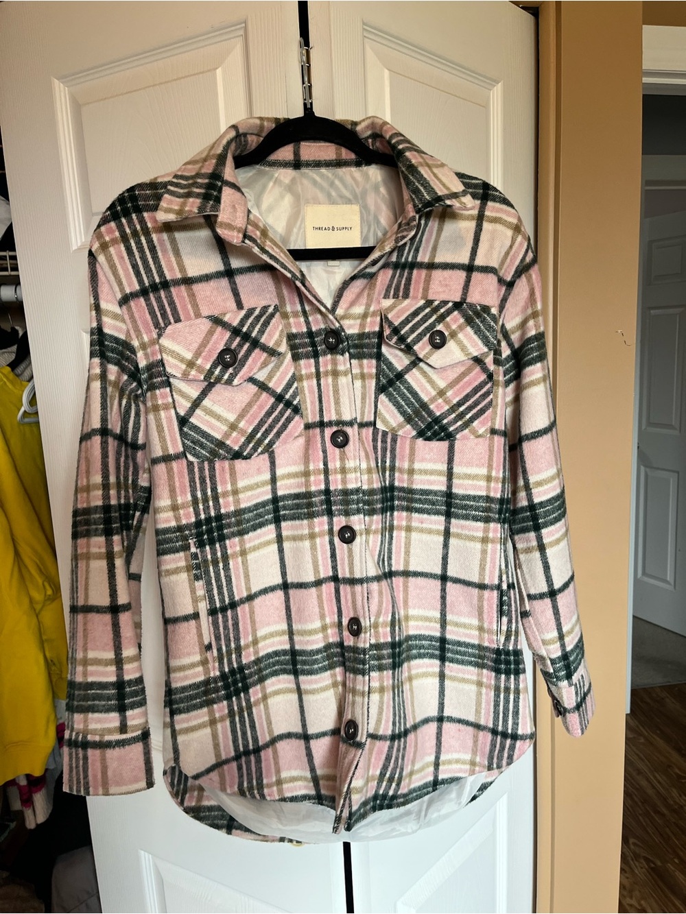Thread & Supply Pink and Green Plaid Utility Shacket